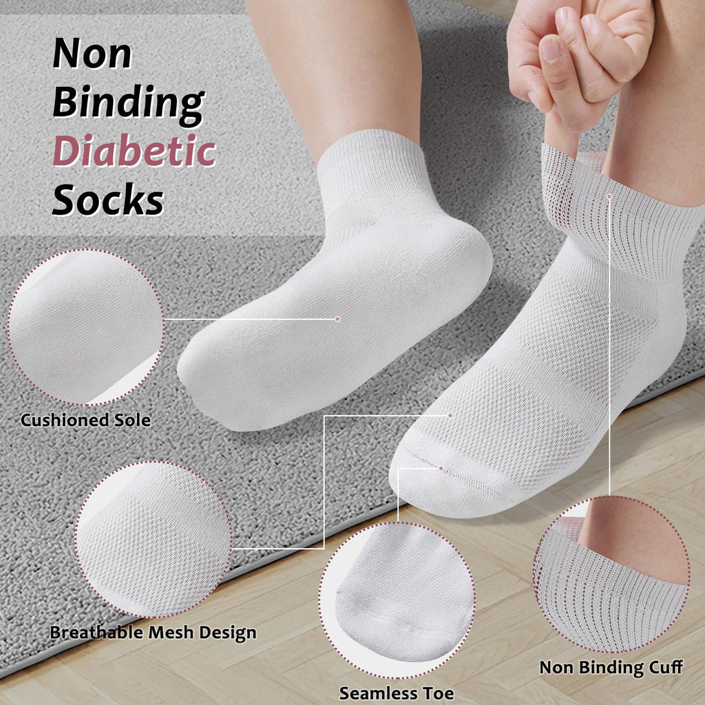 5 Pairs Bamboo Viscose Non-Binding Diabetic Ankle Socks Q5854