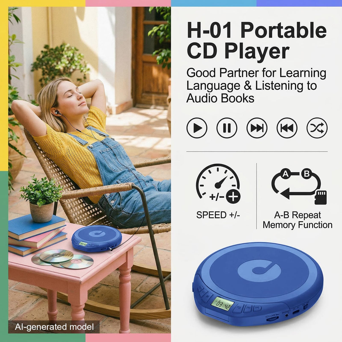 Portable CD Player with Earphones H9406
