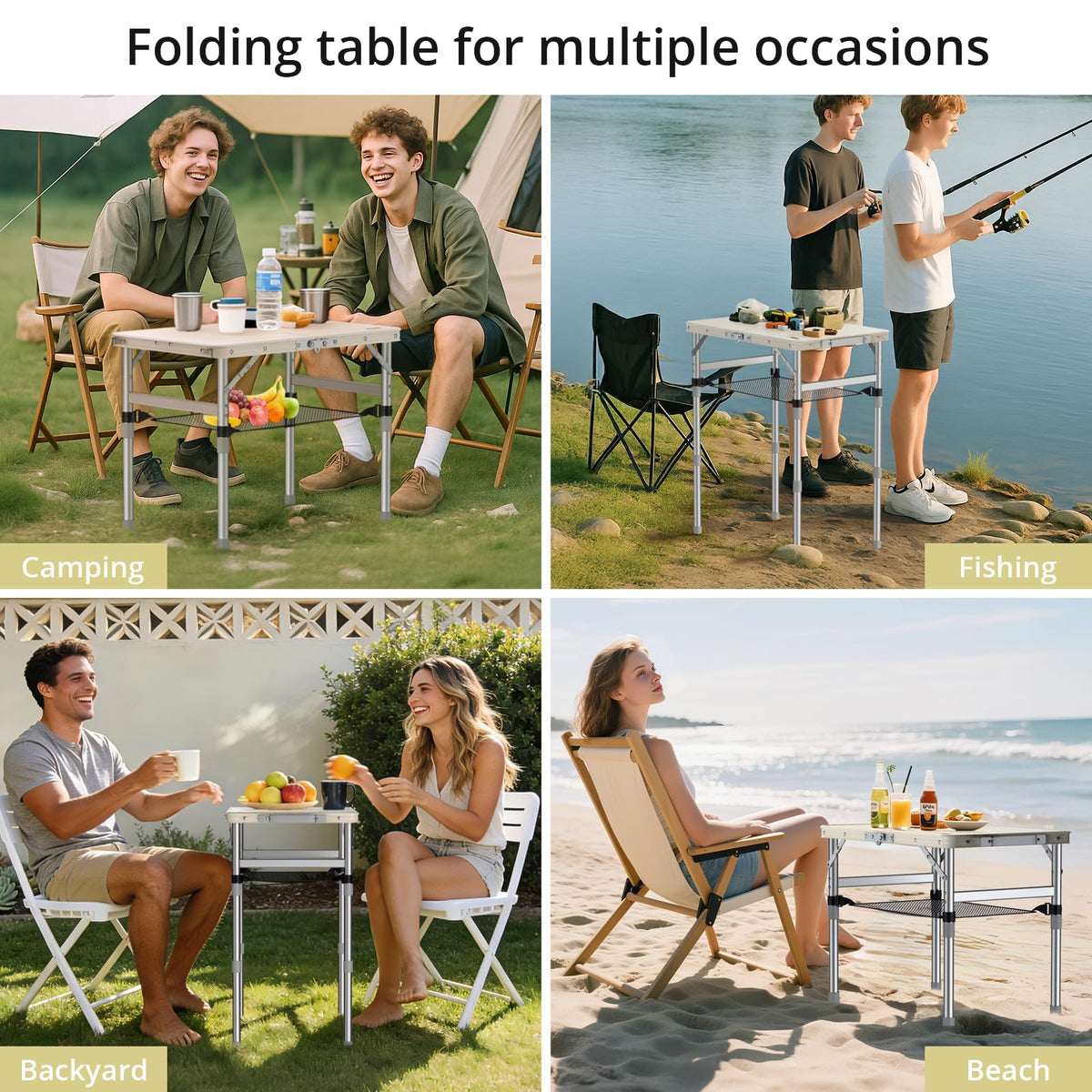 2 ft Small Folding Table, 3 Adjustable Height W1326