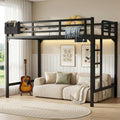 Twin XL Black Metal Loft Bed with Charging Station and LED Lights T357889