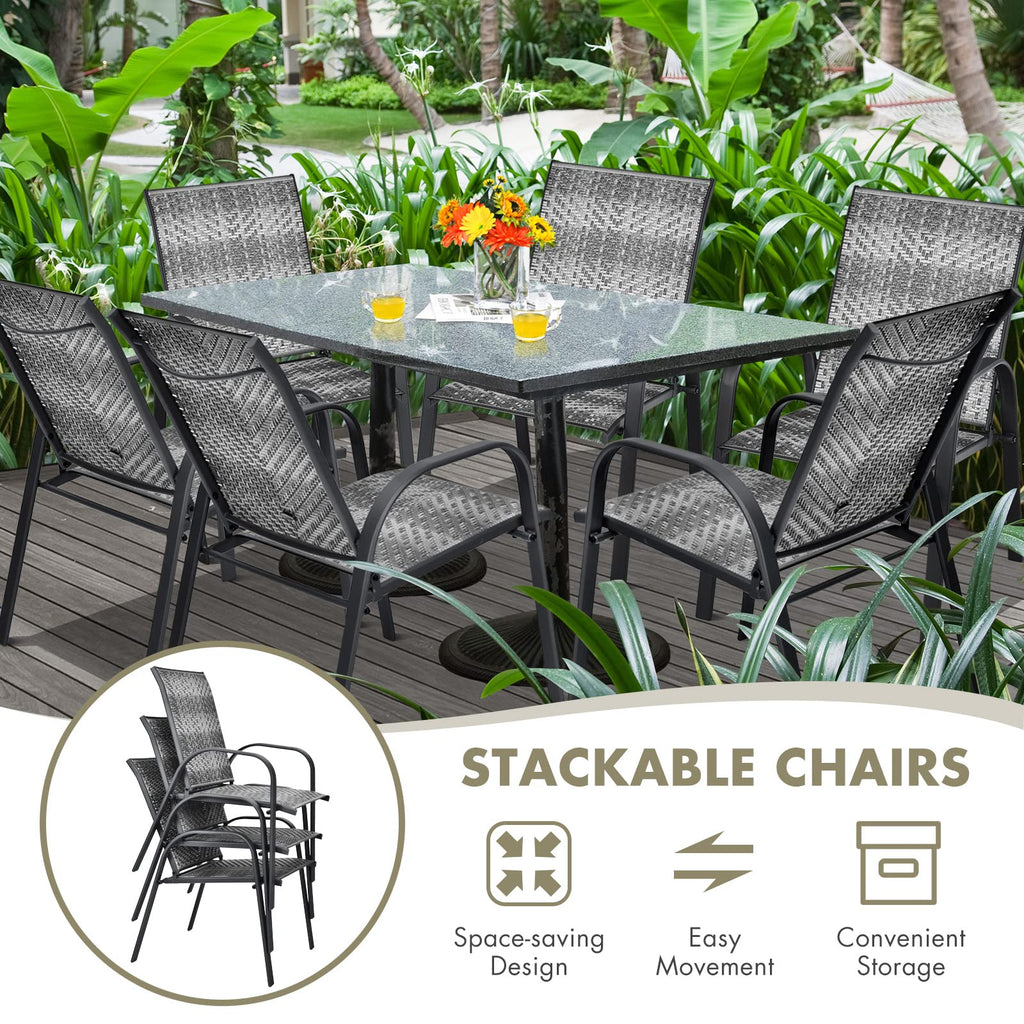 Stackable PE Wicker Patio Arm Chairs Set of 6 C627