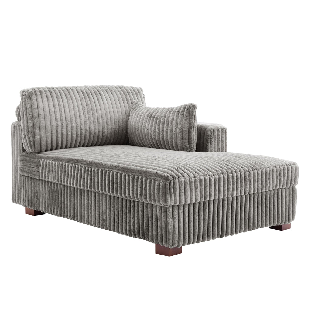 Oversized Faux Fur Upholstered Chaise Lounge Chair with Left Armrest D373460