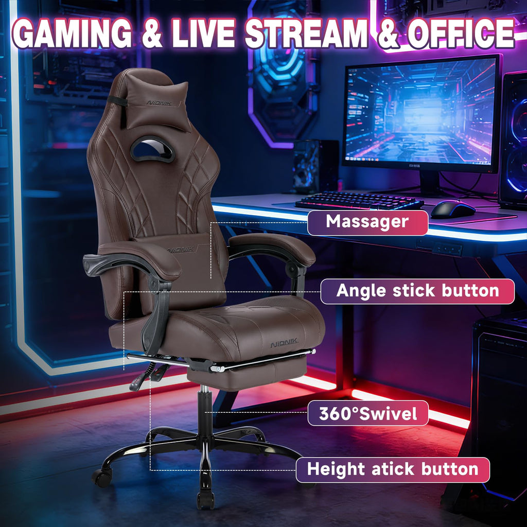 Gaming Chair with Footrest and Massage Lumbar Support I20489