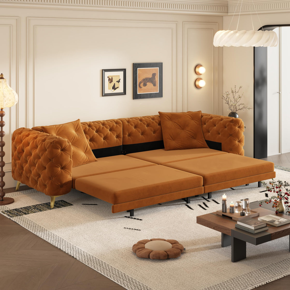 98" Button Tufted Velvet Sofa Bed E8810