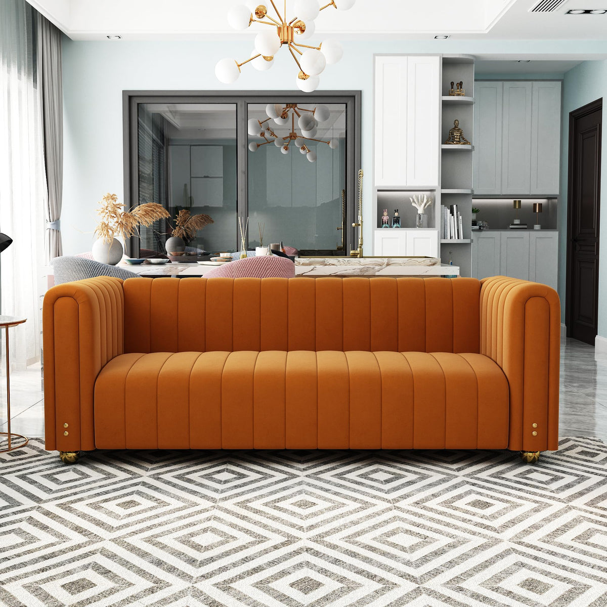 Orange Tufted Velvet Sofa Set B3180
