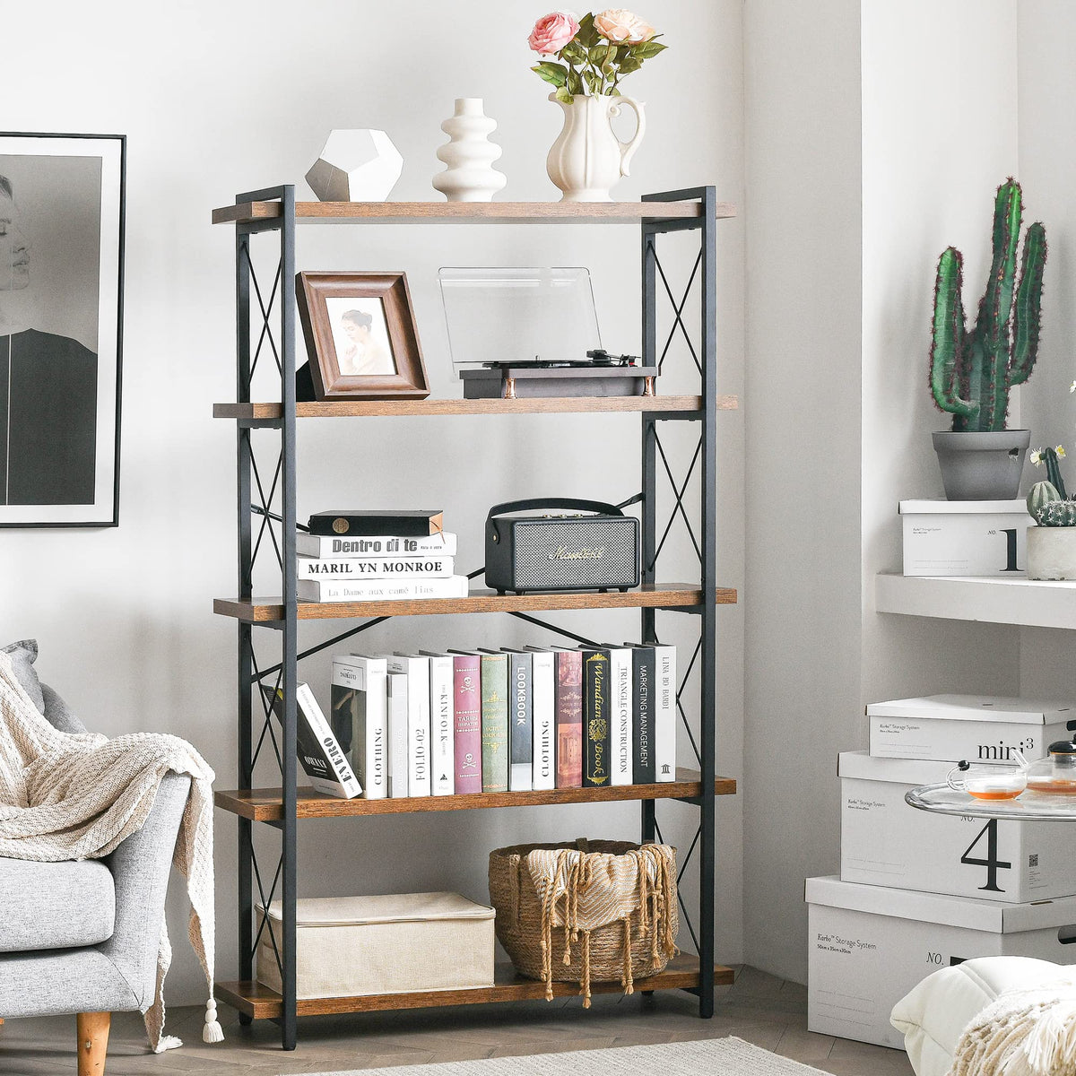 5-Tier Industrial Bookshelf with Metal Frame M164592