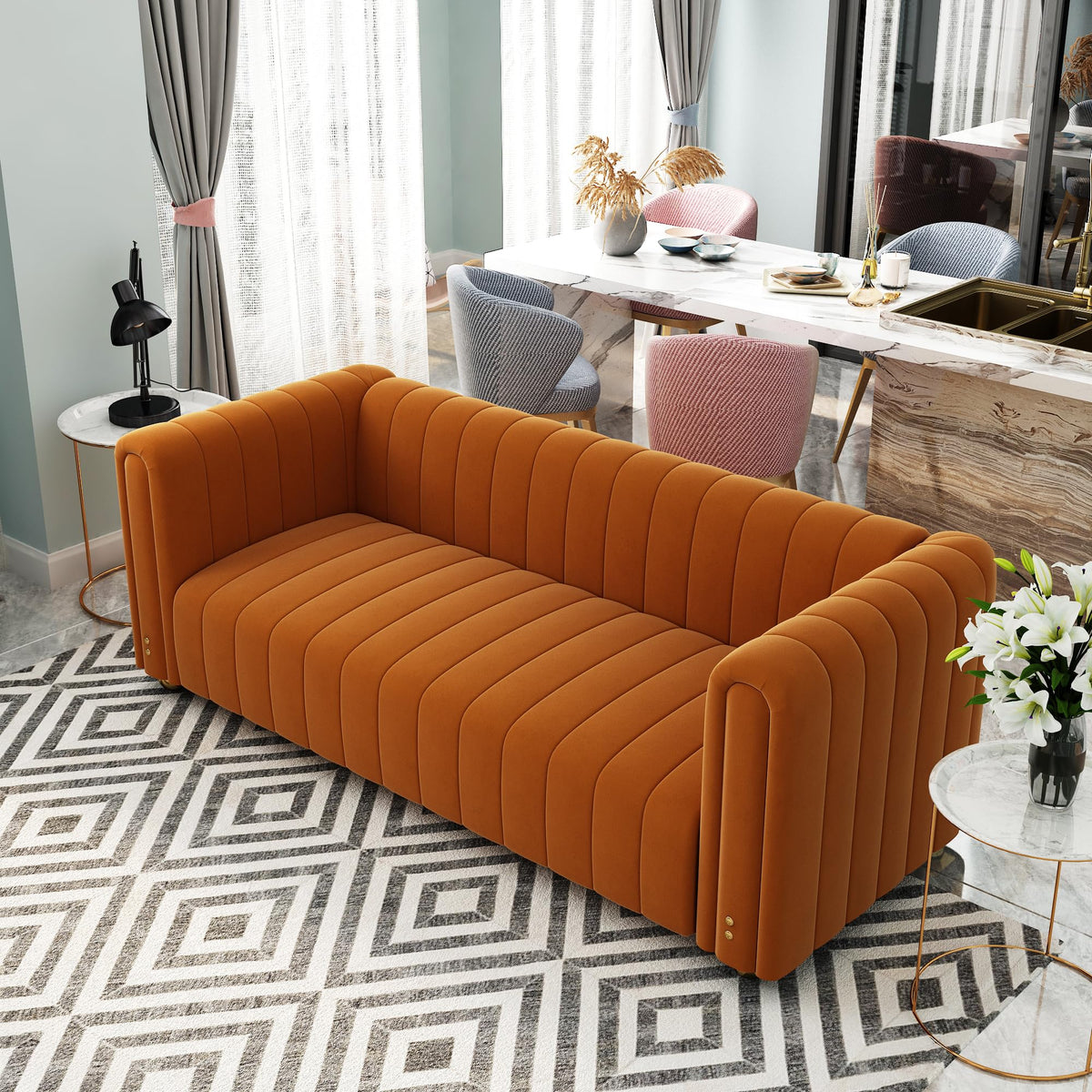 Orange Tufted Velvet Sofa Set B3180