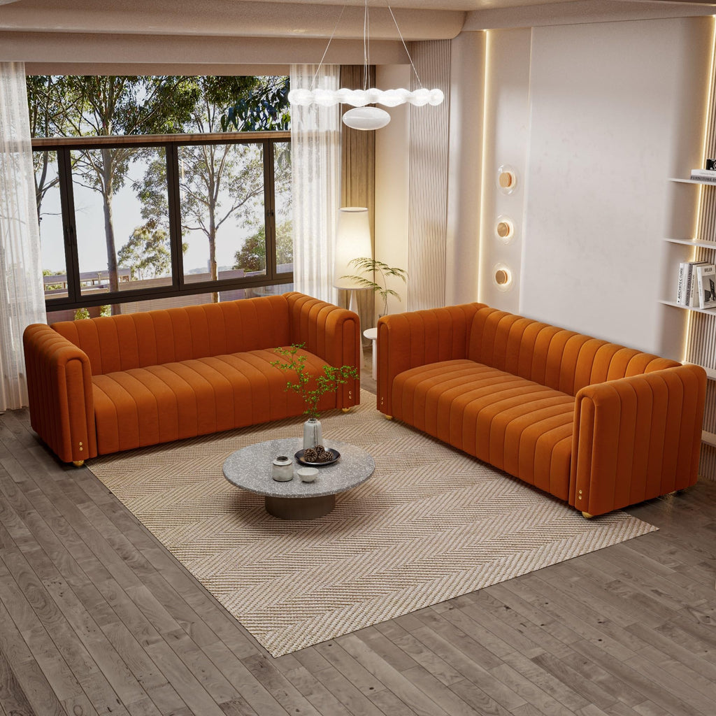 Orange Tufted Velvet Sofa Set B3180