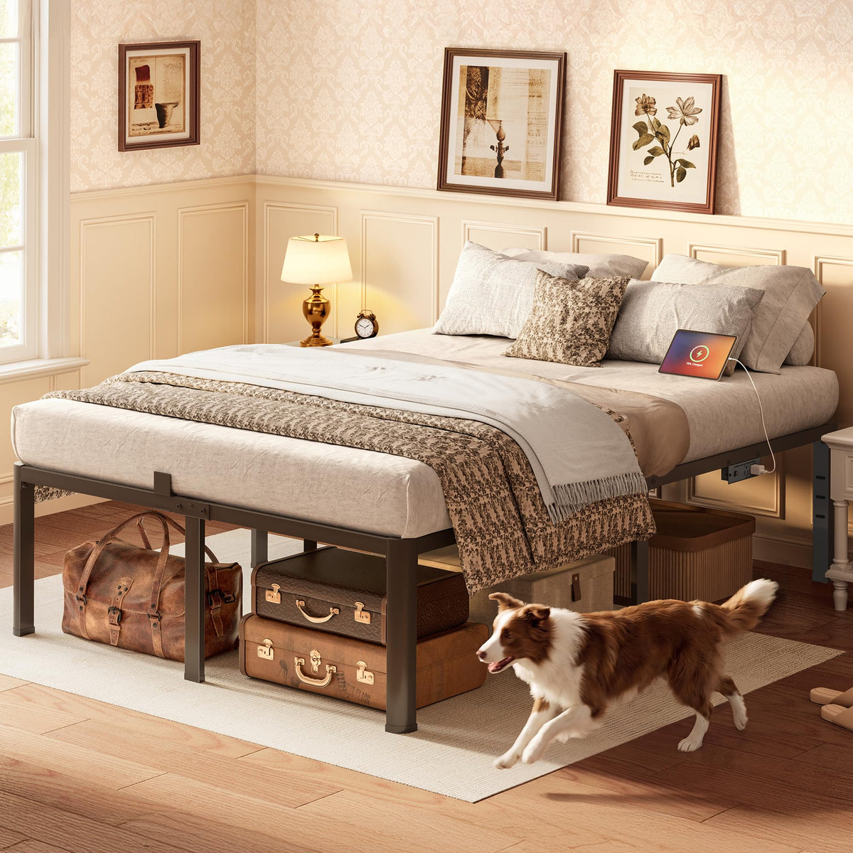 Queen Bed Frame with Charging Station N7094