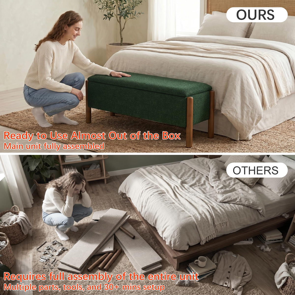 Green Fabric Upholstered Storage Bench I5295