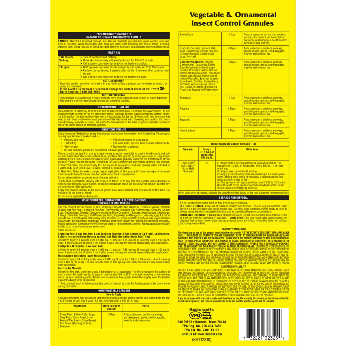Vegetable & Ornamental Insect Control Granules 4 lbs B99581