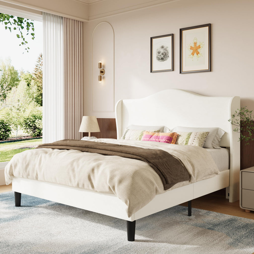 Queen Size Bed Frame with Wingback Headboard P22291