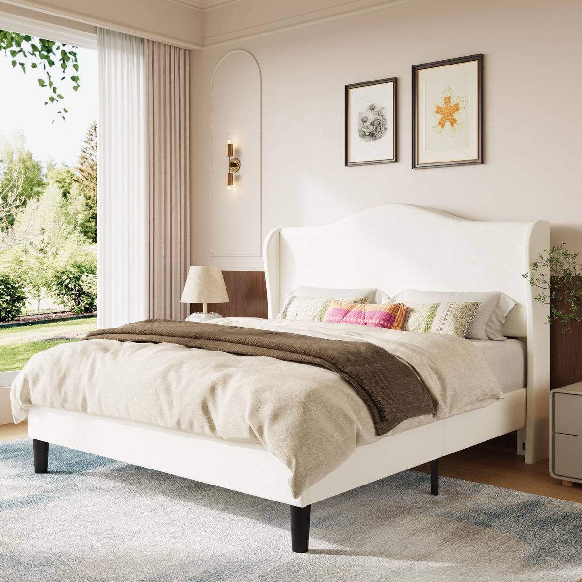 Queen Size Bed Frame with Wingback Headboard P22291