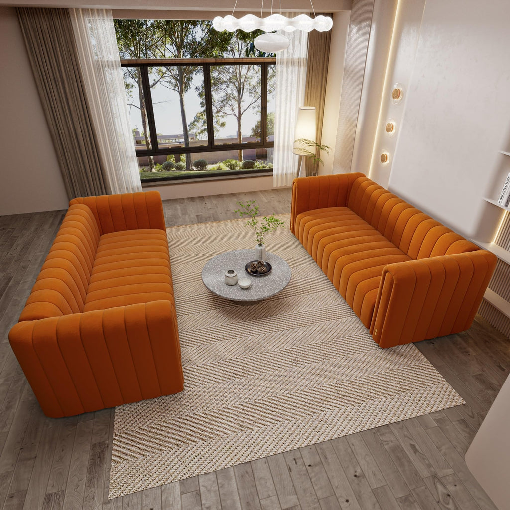 Orange Tufted Velvet Sofa Set B3180