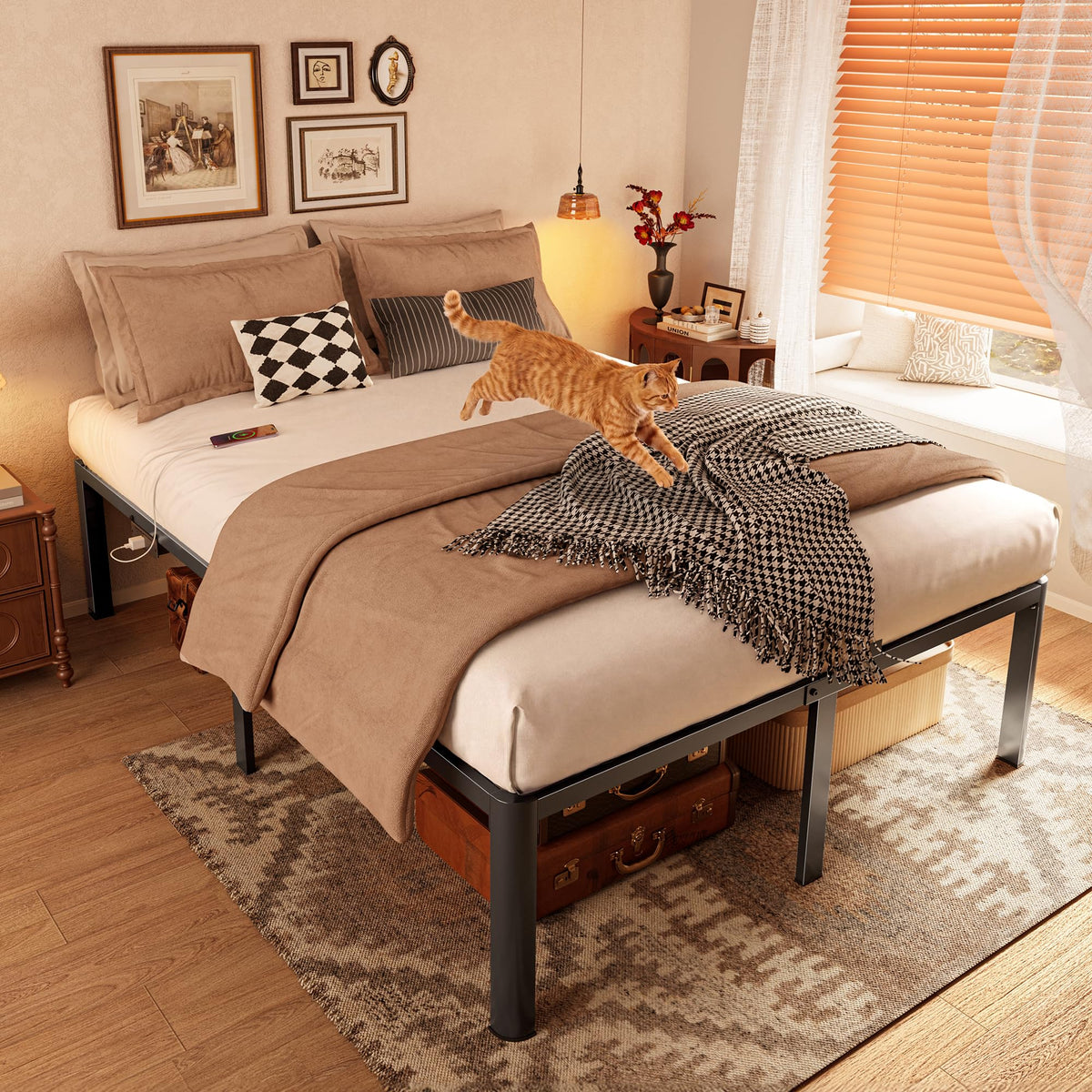 Queen Bed Frame with Charging Station N7094