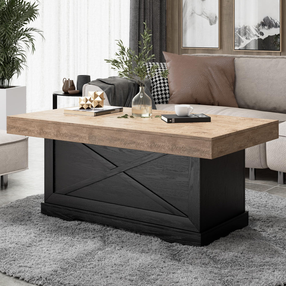 39 in Rustic Coffee Table with X-Design U982