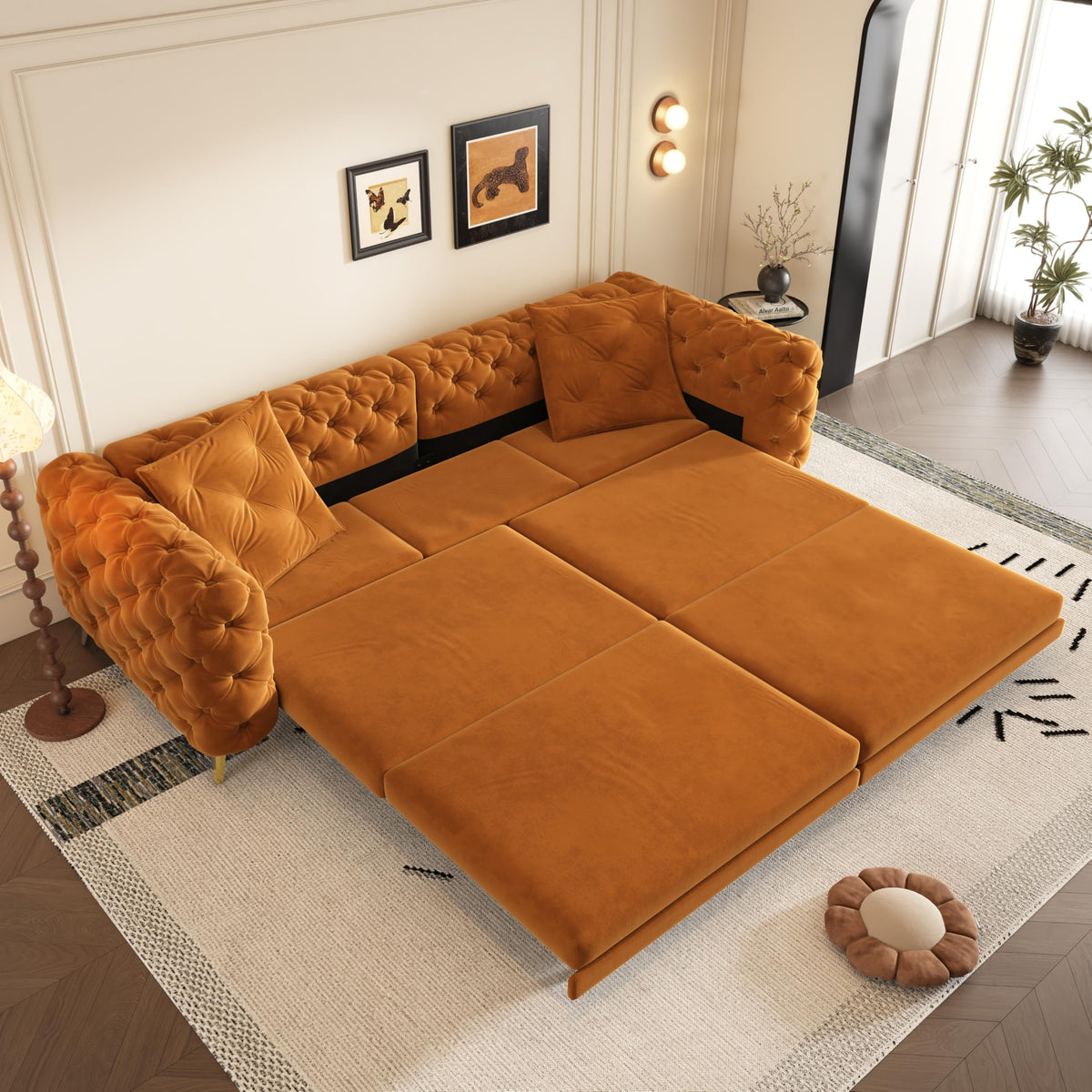 98" Button Tufted Velvet Sofa Bed E8810