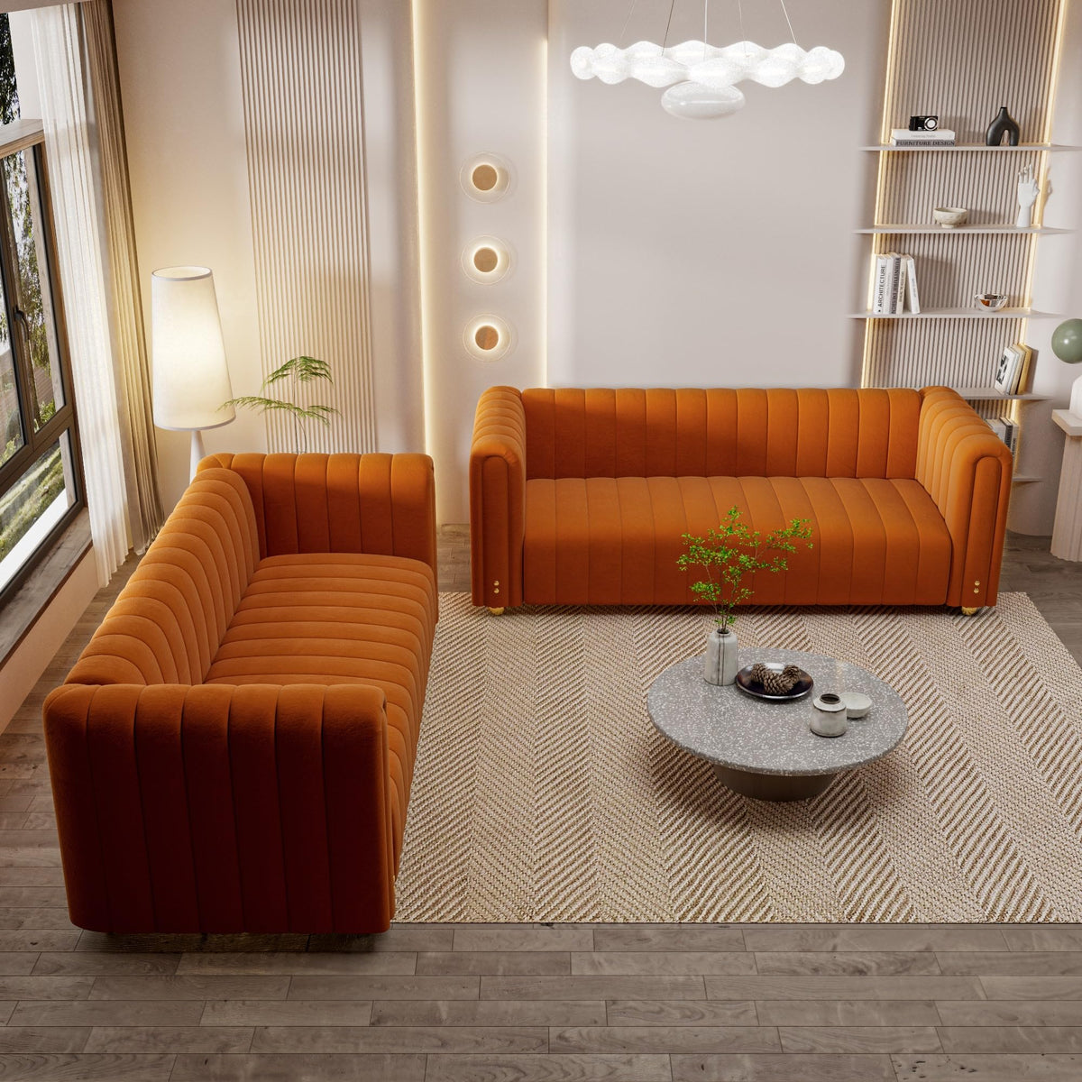 Orange Tufted Velvet Sofa Set B3180