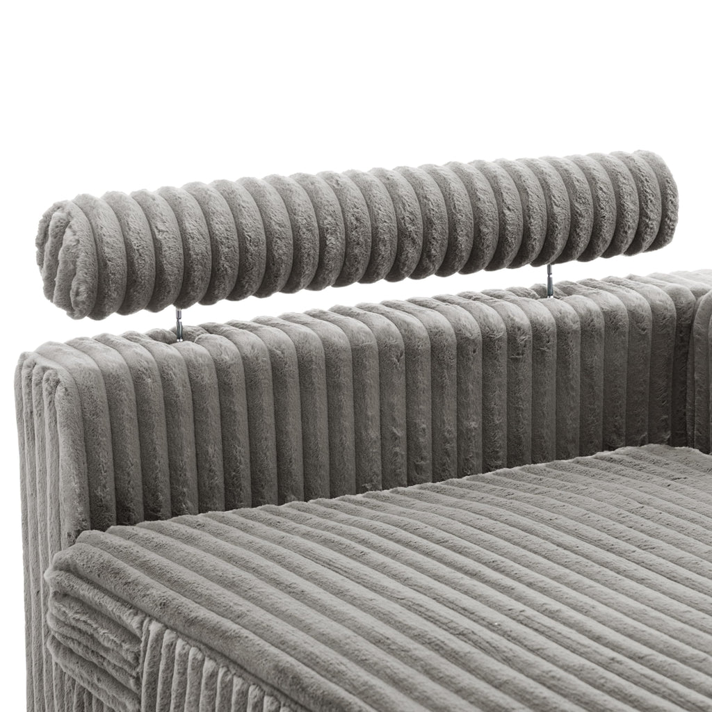 Oversized Faux Fur Upholstered Chaise Lounge Chair with Left Armrest D373460