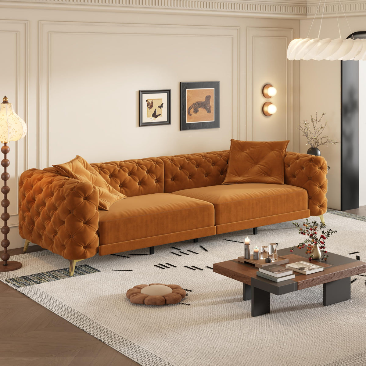 98" Button Tufted Velvet Sofa Bed E8810