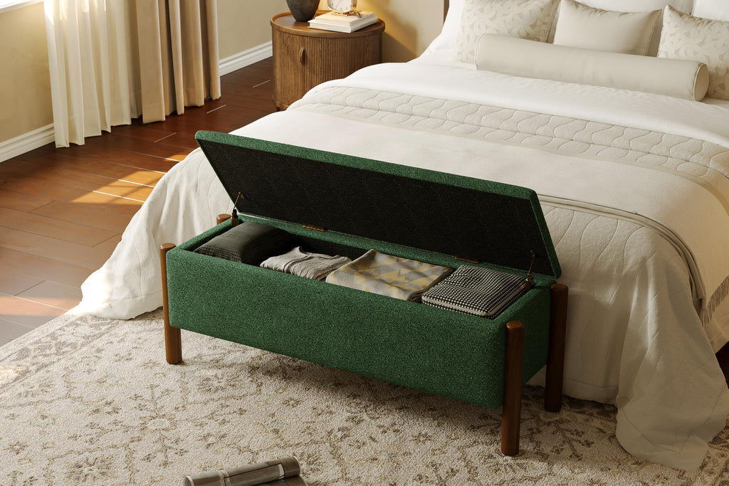 Green Fabric Upholstered Storage Bench I5295
