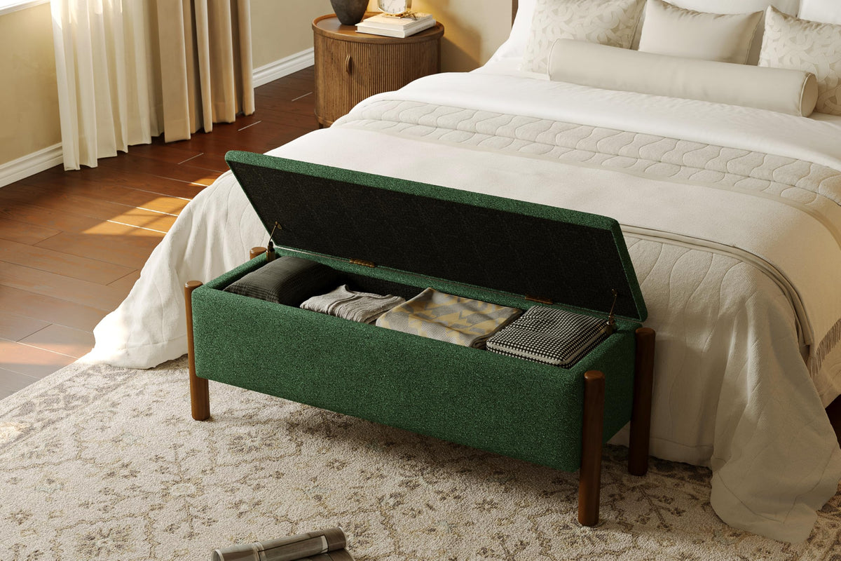 Green Fabric Upholstered Storage Bench I5295