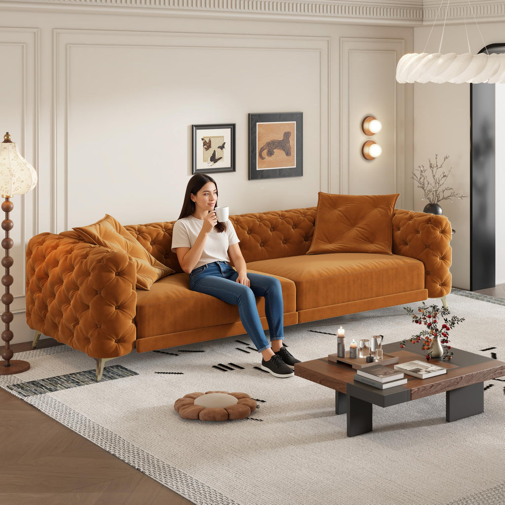98" Button Tufted Velvet Sofa Bed E8810