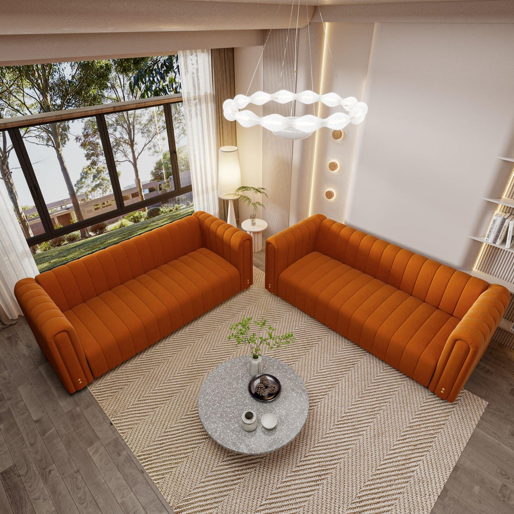 Orange Tufted Velvet Sofa Set B3180